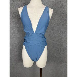 Cupshe Women's Blue One-Piece Swimsuit Plunge Wrap Front Size Medium NWT's